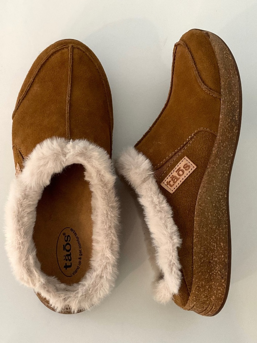 TAOS Future Chestnut Suede Faux Fur Slipper Clog/Mules Size 7